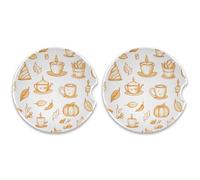 SKYSHU Autumn Elements - Juego de 2 posavasos redondos para automóvil, para bebidas, de cerámica, absorbente, con base de corcho y agarre para la punta de los dedos para una fácil limpieza en