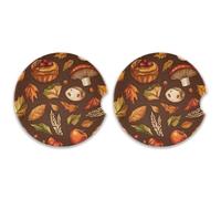 SKYSHU Autumn Elements - Juego de 2 posavasos redondos para automóvil, para bebidas, de cerámica, absorbente, con base de corcho y agarre para la punta de los dedos para una fácil limpieza en