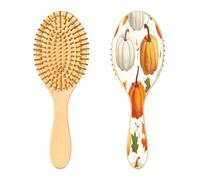 SKYSHU Autumn Harvest - Cepillo de pelo de madera natural con cómodas cerdas de madera, cepillo ovalado para desenredar y peinar para mujeres, hombres y niños, todo tipo de cabello (cabello seco y