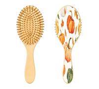 SKYSHU Autumn Harvest - Cepillo de pelo de madera natural con cómodas cerdas de madera, cepillo ovalado para desenredar y peinar para mujeres, hombres y niños, todo tipo de cabello (cabello seco y