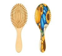SKYSHU Autumn Harvest - Cepillo de pelo de madera natural con cómodas cerdas de madera, cepillo ovalado para desenredar y peinar para mujeres, hombres y niños, todo tipo de cabello (cabello seco y