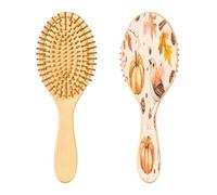 SKYSHU Autumn Harvest - Cepillo de pelo de madera natural con cómodas cerdas de madera, cepillo ovalado para desenredar y peinar para mujeres, hombres y niños, todo tipo de cabello (cabello seco y