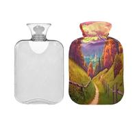 SKYSHU Autumn Scene - Botella de agua caliente transparente de 1 litro, a prueba de fugas, lavable, resistente al calor, con funda de felpa suave para calambres menstruales, alivio del dolor de cuello