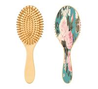 SKYSHU Bastante Rosa Cepillo de pelo de madera natural con cómodas cerdas de madera, desenredar y peinar oval cepillo para el pelo para mujeres, hombres y niños todo tipo de pelo (mojado, seco y