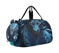 SKYSHU Blue Dragon - Bolsa grande impermeable para fin de semana, correa de hombro desmontable, bolsa de gimnasio con compartimento para zapatos y bolsillo para mojado