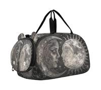 SKYSHU Boho Sun Moon - Bolsa grande impermeable para fin de semana, correa de hombro desmontable, bolsa de gimnasio con compartimento para zapatos y bolsillo húmedo