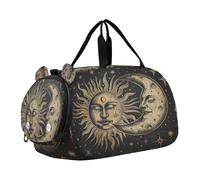 SKYSHU Boho Sun Moon - Bolsa grande impermeable para fin de semana, correa de hombro desmontable, bolsa de gimnasio con compartimento para zapatos y bolsillo húmedo