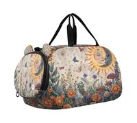 SKYSHU Boho Sun Moon - Bolsa grande impermeable para fin de semana, correa de hombro desmontable, bolsa de gimnasio con compartimento para zapatos y bolsillo húmedo
