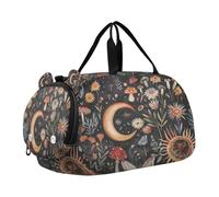 SKYSHU Boho Sun Moon - Bolsa grande impermeable para fin de semana, correa de hombro desmontable, bolsa de gimnasio con compartimento para zapatos y bolsillo húmedo