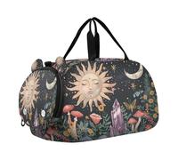 SKYSHU Boho Sun Moon - Bolsa grande impermeable para fin de semana, correa de hombro desmontable, bolsa de gimnasio con compartimento para zapatos y bolsillo húmedo