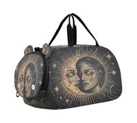 SKYSHU Boho Sun Moon - Bolsa grande impermeable para fin de semana, correa de hombro desmontable, bolsa de gimnasio con compartimento para zapatos y bolsillo húmedo