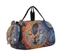 SKYSHU Boho Sun Moon - Bolsa grande impermeable para fin de semana, correa de hombro desmontable, bolsa de gimnasio con compartimento para zapatos y bolsillo húmedo