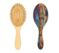 SKYSHU Boho Sun Moon - Cepillo de madera natural con cómodas cerdas de madera, cepillo ovalado para desenredar y peinar para mujeres, hombres y niños, todo tipo de cabello (cabello seco y dañado)