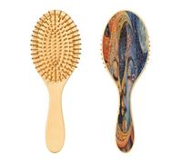 SKYSHU Boho Sun Moon - Cepillo de madera natural con cómodas cerdas de madera, cepillo ovalado para desenredar y peinar para mujeres, hombres y niños, todo tipo de cabello (cabello seco y dañado)