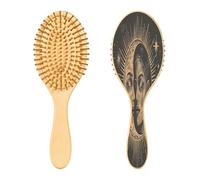 SKYSHU Boho Sun Moon - Cepillo de madera natural con cómodas cerdas de madera, cepillo ovalado para desenredar y peinar para mujeres, hombres y niños, todo tipo de cabello (cabello seco y dañado)