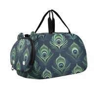 SKYSHU Bolsa grande impermeable de plumas de pavo real, con correa de hombro desmontable, compartimento para zapatos y bolsillo húmedo