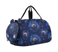 SKYSHU Bolsa grande impermeable de plumas de pavo real, con correa de hombro desmontable, compartimento para zapatos y bolsillo húmedo