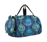 SKYSHU Bolsa grande impermeable de plumas de pavo real, con correa de hombro desmontable, compartimento para zapatos y bolsillo húmedo