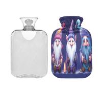 SKYSHU Bonita botella de agua caliente de gnomo, bolsa de agua caliente transparente a prueba de fugas, lavable, resistente al calor, con funda de felpa suave para calambres menstruales, alivio del