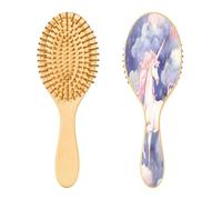 SKYSHU Bonito cepillo para animales de madera natural con cerdas de madera cómodas, desenredante y peinado de cepillo ovalado para mujeres, hombres y niños, todo tipo de cabello (cabello seco húmedo y