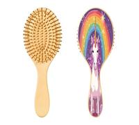 SKYSHU Bonito cepillo para animales de madera natural con cerdas de madera cómodas, desenredante y peinado de cepillo ovalado para mujeres, hombres y niños, todo tipo de cabello (cabello seco húmedo y