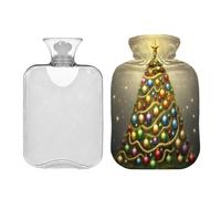 SKYSHU Botella de agua caliente con diseño de árbol de Navidad, bolsa de agua caliente transparente a prueba de fugas, lavable, resistente al calor, con funda de felpa suave para calambres