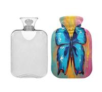SKYSHU Botella de agua caliente con diseño de mariposa, bolsa de agua caliente transparente a prueba de fugas de 2 L, lavable, resistente al calor, con funda de felpa suave para calambres menstruales,