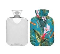 SKYSHU Botella de agua caliente con diseño de palmera, 1 litro, transparente, a prueba de fugas, lavable, resistente al calor, con funda de felpa suave para calambres menstruales, alivio del dolor de