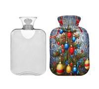 SKYSHU Botella de agua caliente de árbol de Navidad, bolsa de agua caliente transparente a prueba de fugas de 1 litro, lavable, resistente al calor, con funda de felpa suave para calambres