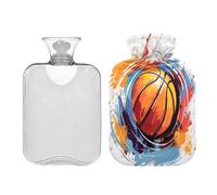 SKYSHU Botella de agua caliente de baloncesto, bolsa de agua caliente transparente a prueba de fugas de 1 litro, lavable, resistente al calor, con funda de felpa suave para calambres menstruales,