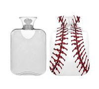 SKYSHU Botella de agua caliente de béisbol, bolsa de agua caliente transparente a prueba de fugas de 2 L, lavable, resistente al calor, con funda de felpa suave para calambres menstruales, alivio del