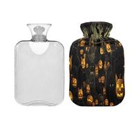 SKYSHU Botella de agua caliente de calabaza de Halloween, bolsa de agua caliente transparente a prueba de fugas, lavable, resistente al calor, con funda de felpa suave para calambres menstruales,