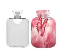 SKYSHU Botella de agua caliente de mariposa rosa, bolsa de agua caliente transparente a prueba de fugas de 1 litro, lavable, resistente al calor, con funda de felpa suave para calambres menstruales,