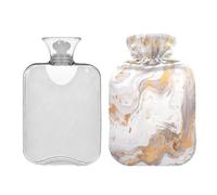 SKYSHU Botella de agua caliente de mármol, bolsa de agua caliente transparente a prueba de fugas, lavable, resistente al calor, con funda de felpa suave para calambres menstruales, alivio del dolor de