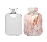 SKYSHU Botella de agua caliente de mármol rosa, bolsa de agua caliente transparente a prueba de fugas, lavable, resistente al calor, con funda de felpa suave para calambres menstruales, alivio del