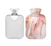 SKYSHU Botella de agua caliente de mármol rosa dorado, bolsa de agua caliente transparente a prueba de fugas de 1 litro, lavable, resistente al calor, con funda de felpa suave para calambres