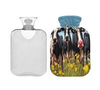 SKYSHU Botella de agua caliente de vaca, 2 L, transparente, a prueba de fugas, lavable, resistente al calor, con funda de felpa suave para calambres menstruales, alivio del dolor de cuello y hombros