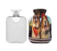SKYSHU Botella de agua caliente para perro, bolsa de agua caliente transparente a prueba de fugas de 1 litro, lavable, resistente al calor, con funda de felpa suave para calambres menstruales, alivio