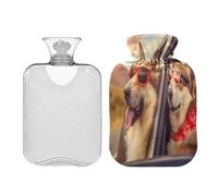 SKYSHU Botella de agua caliente para perro, bolsa de agua caliente transparente a prueba de fugas, lavable, resistente al calor, con funda de felpa suave para calambres menstruales, alivio del dolor