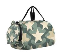 SKYSHU Camo Star - Bolsa impermeable grande para el fin de semana, correa de hombro desmontable, bolsa de gimnasio con compartimento para zapatos y bolsillo húmedo