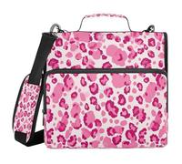 SKYSHU Carpeta de 3 anillas con cremallera de leopardo rosa con correa para el hombro y asa, organizador de carpetas de 1.5 pulgadas, resistente al agua, expandible con múltiples bolsillos para