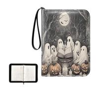 SKYSHU Carpeta portátil de 4 bolsillos para tarjetas coleccionables de fantasmas de Halloween, álbum para tarjetas de 400 tarjetas con 50 fundas extraíbles, carpeta impermeable con cremallera para