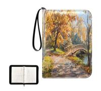 SKYSHU Carpeta portátil de 4 bolsillos para tarjetas coleccionables de paisaje otoñal, álbum para 400 tarjetas con 50 fundas extraíbles, carpeta impermeable con cremallera para colección de tarjetas