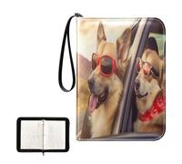 SKYSHU Carpeta portátil de 4 bolsillos para tarjetas de intercambio de dos perros de conducción, álbum para tarjetas de 400 tarjetas con 50 fundas extraíbles, carpeta impermeable con cremallera para