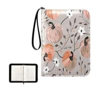 SKYSHU Carpeta portátil de 4 bolsillos para tarjetas de intercambio de flores de calabaza otoñal, álbum para 400 tarjetas con 50 fundas extraíbles, carpeta impermeable con cremallera para colección de