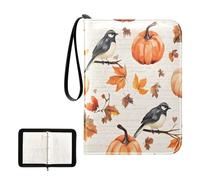 SKYSHU Carpeta portátil para tarjetas coleccionables de 4 bolsillos, diseño de calabaza otoñal, para 400 tarjetas con 50 fundas extraíbles, carpeta impermeable con cremallera para colección de