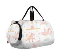 SKYSHU Castle and Princess - Bolsa grande impermeable para el fin de semana, correa de hombro desmontable, bolsa de gimnasio con compartimento para zapatos y bolsillo húmedo