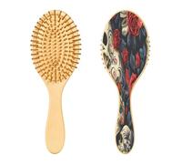 SKYSHU Cepillo de pelo de madera natural con cómodas cerdas de madera, cepillo ovalado para desenredar y peinar, para mujeres, hombres y niños, todo tipo de cabello (cabello seco y dañado)