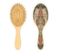 SKYSHU Cepillo de pelo de madera natural con textura de alfombra vintage con cómodas cerdas de madera, cepillo ovalado para desenredar y peinar, para mujeres, hombres y niños, todo tipo de cabello