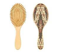 SKYSHU Cepillo de pelo de madera natural con textura de alfombra vintage con cómodas cerdas de madera, cepillo ovalado para desenredar y peinar, para mujeres, hombres y niños, todo tipo de cabello